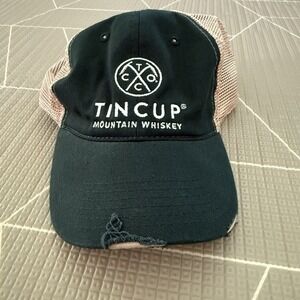 Tin Cup Mountain Whiskey Trucker Hat Green Distressed One Size‎ Adjustable